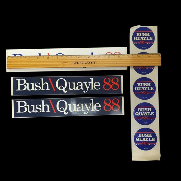 Bush Quayle 1988 Presidential Campaign George H W Dan Lapel Bumper Stickers Lot - Picture 3 of 7